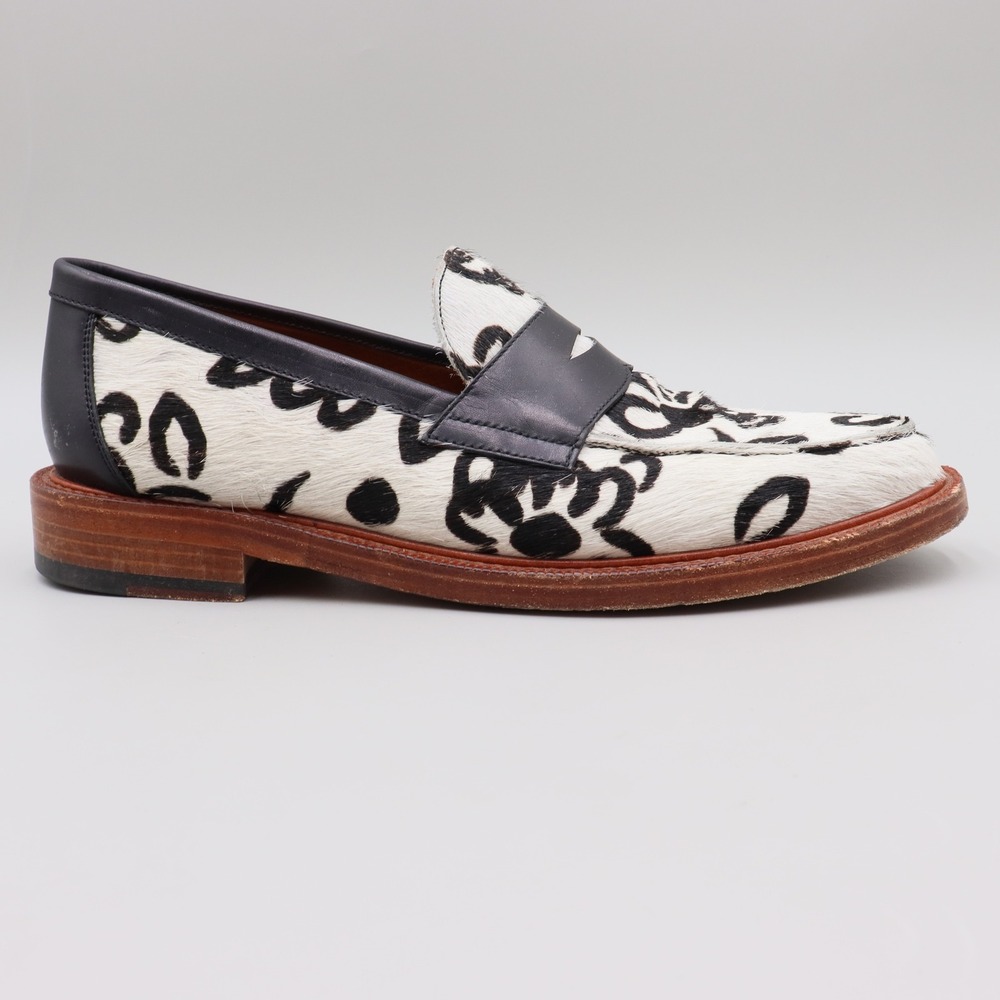 Taft Mens The Fitz Slip-On Penny Loafer Floral Print Calf Hair Sz 42 Black White